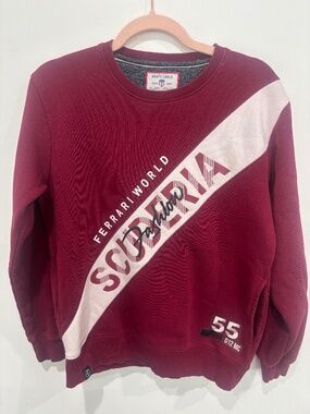 Monte Carlo Kids Ferrari World Sweatshirt Size 37 Maroon Diagonal Stripe Pullove